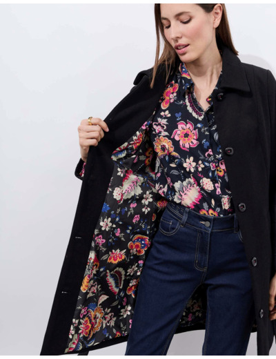 Manteau bi-matière uni NOIR Femme