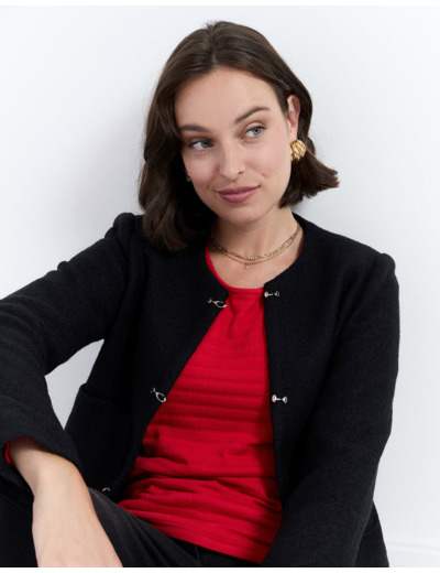 Veste courte contenant de la laine unie NOIR Femme