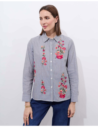 Chemisier manches longues rayé NOIR Femme