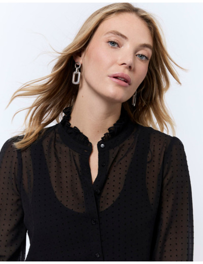 Chemisier manches longues uni NOIR Femme