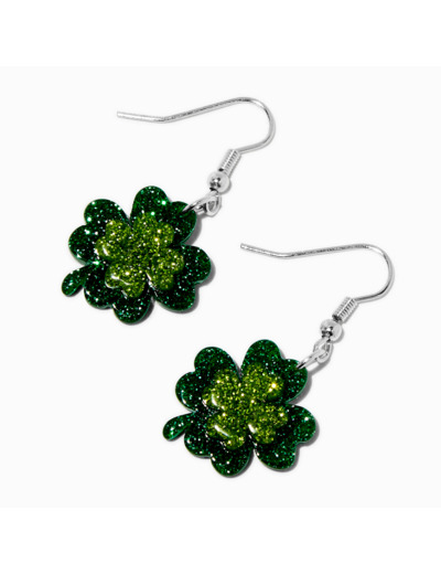 St. Patrick's Day Glitter Shamrock Acrylic Drop Earrings