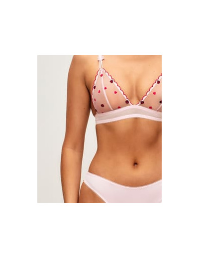Soutien-gorge triangle en mesh brodé de motifs cœurs et coccinelles