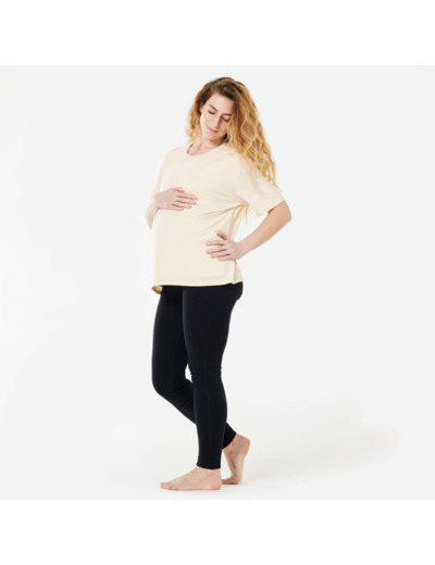 Tee-shirt grossesse yoga allaitement manche courte beige