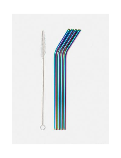 Lot de 4 pailles arc-en-ciel en acier inoxydable