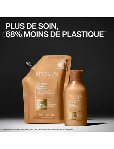 Shampooing hydratant pour cheveux secs et sensibilisés All Soft 300ml + recharge 500ml