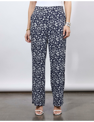 Pantalon long imprimé à fleurs MARINE Femme