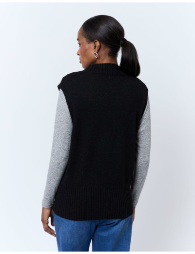 Pull épais en mélange laine uni NOIR Femme