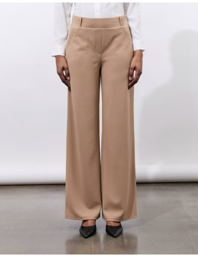 Pantalon long large uni BEIGE Femme