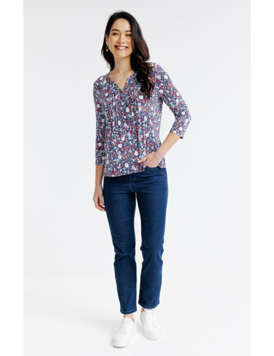 Tee-shirt col mao imprimé fleurs