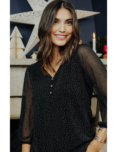 T-Shirt Fete Col V Manches 3/4