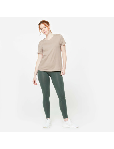Tee-shirt en coton col rond femme, beige caramel