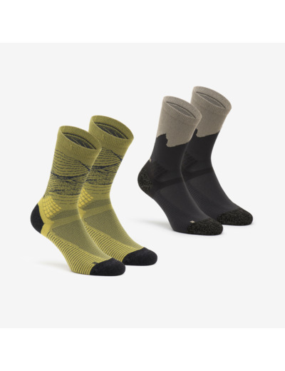 Chaussettes randonnée - hike 500 high trendy khaki et gris x2 paires