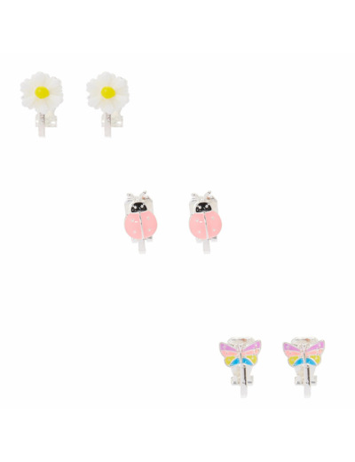 Lot de 3 boucles d'oreille à clip à ressort aux tons pastel