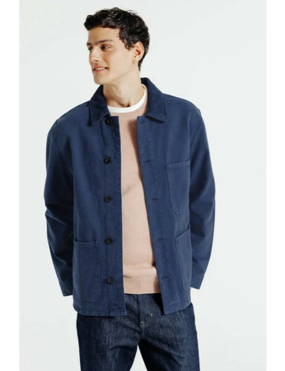 Veste col chemise en velours boutonnée - Bleu