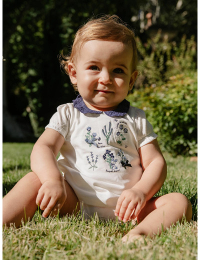 Body T-shirt écru à broderies fleuries