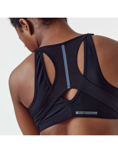 Brassière zippée double maintien fort Femme, Noir