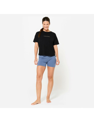 Short de yoga doux taille haute femme, bleu