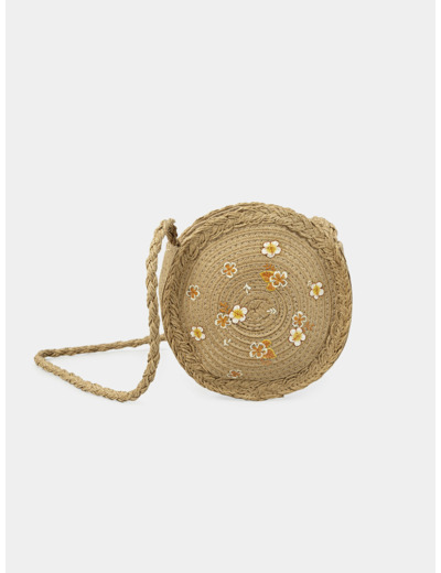 Sac bandoulière en paille à imprimé fleurs multicolores