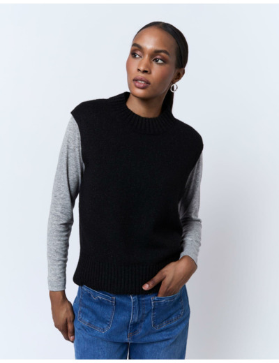 Pull épais en mélange laine uni NOIR Femme
