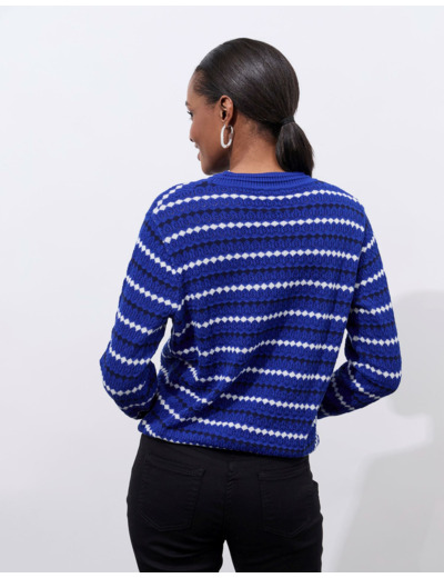 Pull fin en mélange coton rayé BLEU Femme
