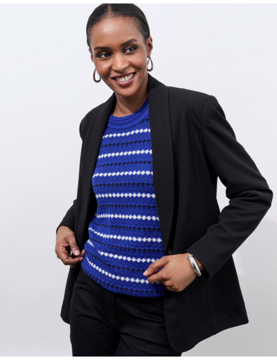 Pull fin en mélange coton rayé BLEU Femme