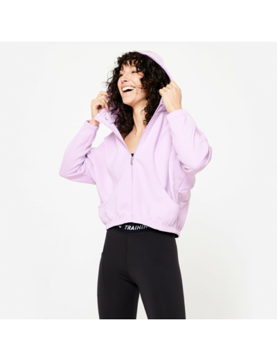 Veste à capuche de fitness manches longues femme, violette lilas