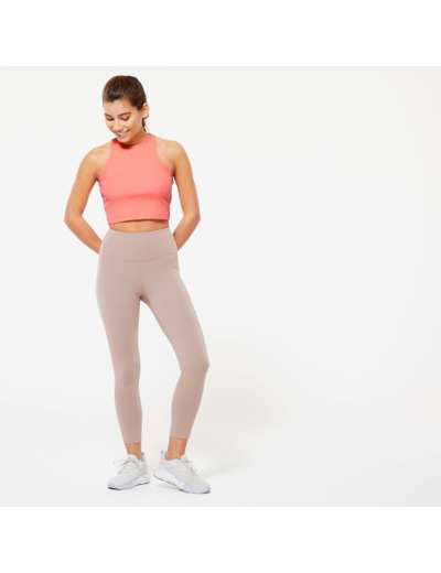 Débardeur CROP TOP Fitness Femme - 520 côtelé corail pastel