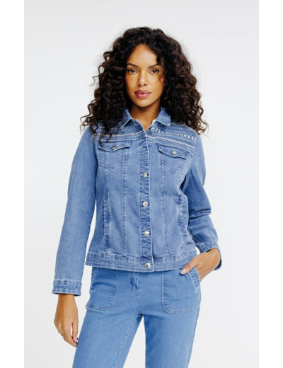 Veste en denim délavée brodée
