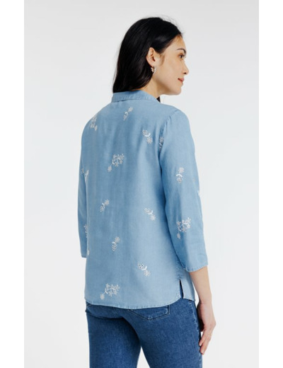 Chemise unie brodée fleur ginko