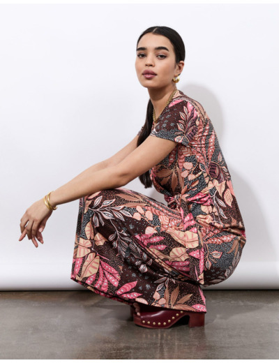 Robe longue imprimée MARRON