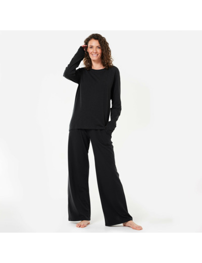 T-shirt manches longues yoga doux en coton, noir