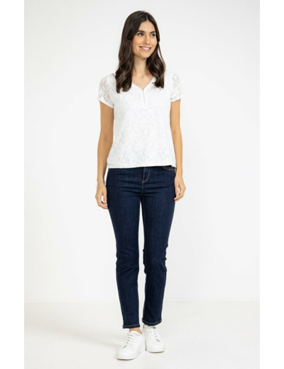 Tee-shirt uni dentelle manches courtes