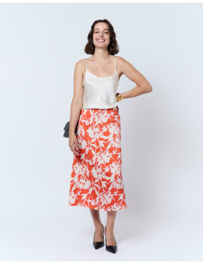 Jupe courte imprimé à fleurs ORANGE