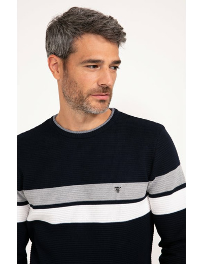 Pull col rond rayé Bande Placée