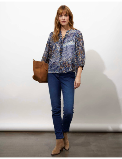 Blouse manches 3/4 imprimée BLEU Femme