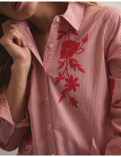 Chemisier manches longues rayé ROUGE Femme