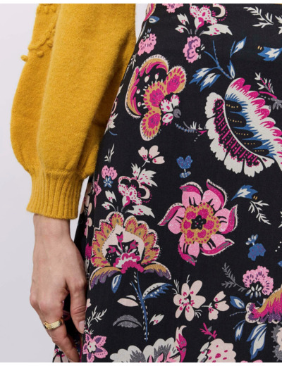 Jupe midi imprimé à fleurs NOIR