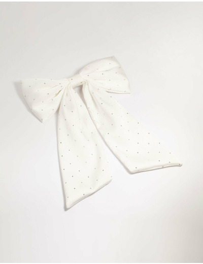 White Fabric Diamante Scatter Bow Clip