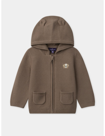 Gilet à capuche marron en tricot Bébé Garçon