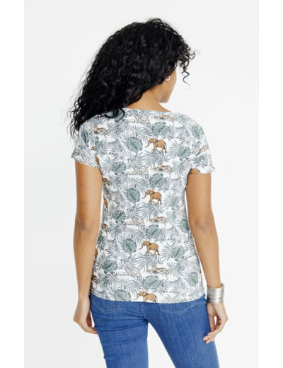 Tee-shirt col mao imprimé feuillage