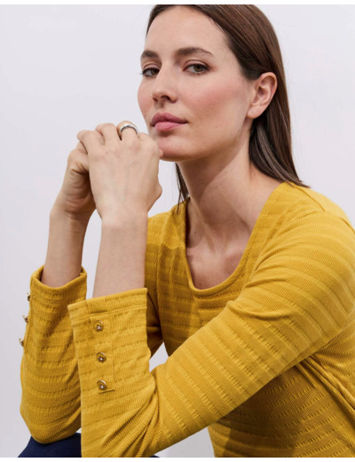 T-Shirt manches longues uni JAUNE Femme