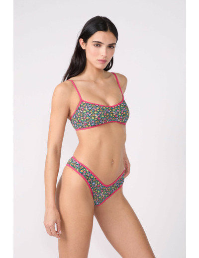 Brésilien high leg bas de maillot fleuri