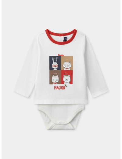 Body t-shirt écru imprimé animaux à manches longues Bébé Garçon