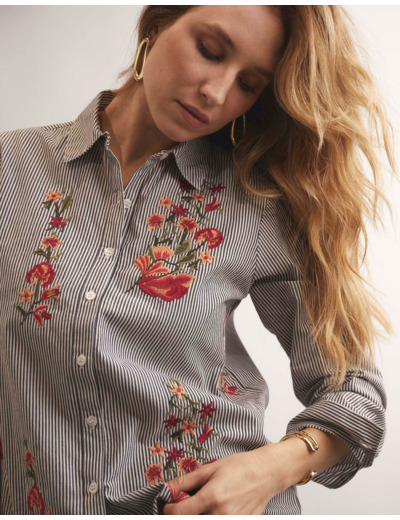 Chemisier manches longues rayé NOIR Femme