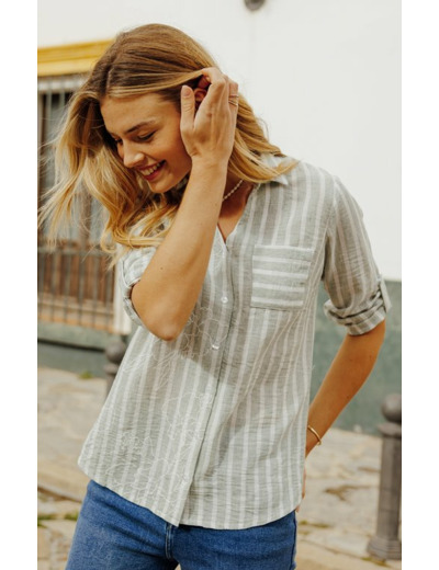 Chemise rayée imprimé fleurs