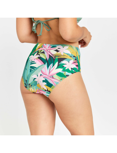 Bas de maillot de bain culotte taille haute femme - romi tropical vert