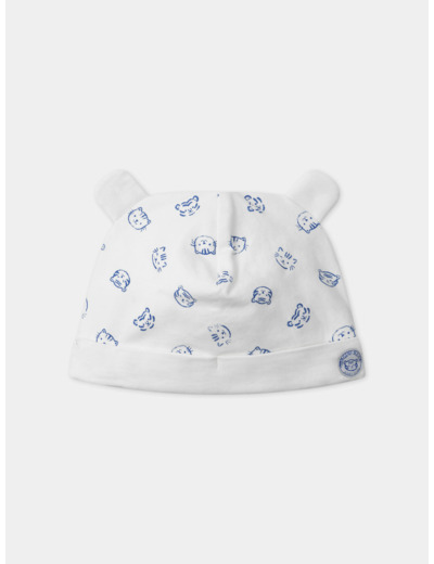 Bonnet jersey écru imprimé fleur