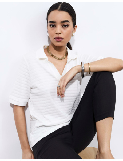 Top manches courtes en mélange coton uni BLANC Femme