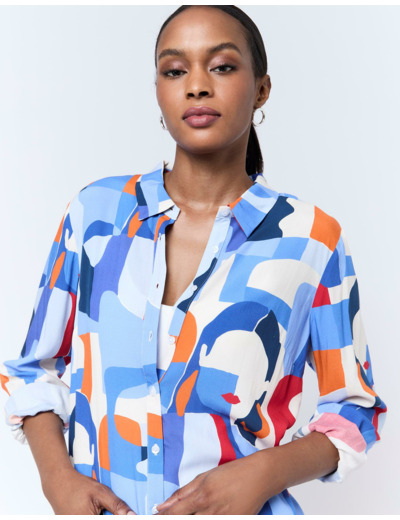 Chemisier manches longues imprimé BLEU Femme