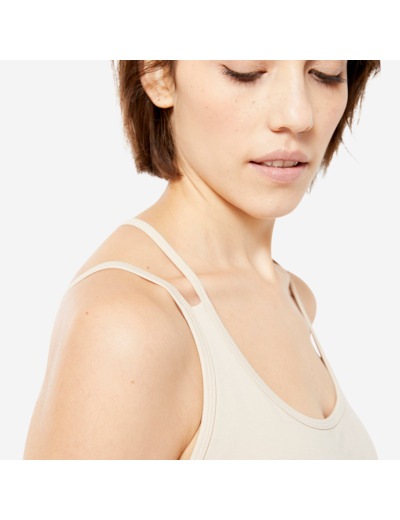 Brassière crop multi-bretelles maintien léger Femme, Beige crème